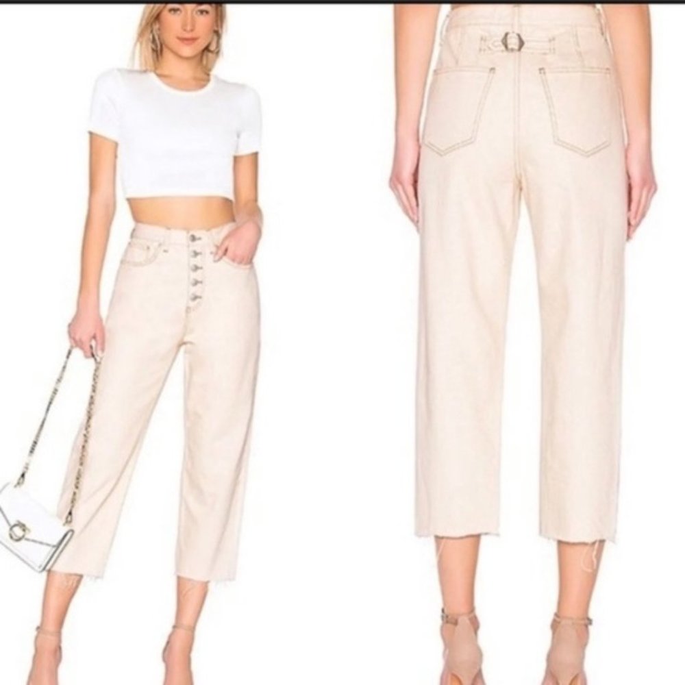 Free People We The Free High Rise Off-White Cropped Straight Leg Jean